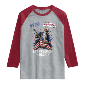 Let Freedom Rock George Washington Rock Star Raglan Shirt Funny Electric Guitar Player American Flag Suit 1776 to 2026 Semiquincentennial