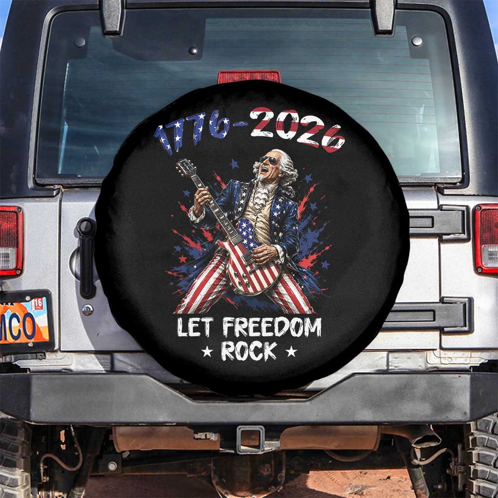 Let Freedom Rock George Washington Rock Star Spare Tire Cover Funny Electric Guitar Player American Flag Suit 1776 to 2026 Semiquincentennial
