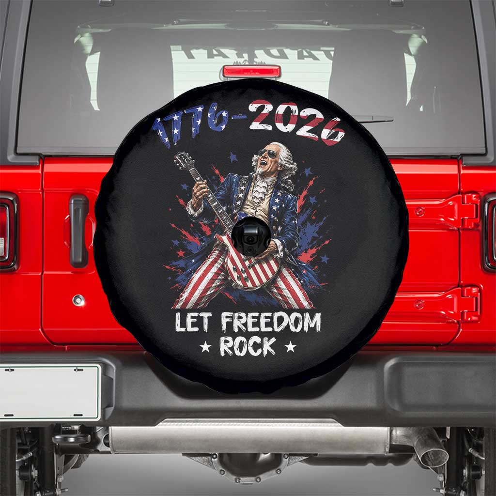 Let Freedom Rock George Washington Rock Star Spare Tire Cover Funny Electric Guitar Player American Flag Suit 1776 to 2026 Semiquincentennial