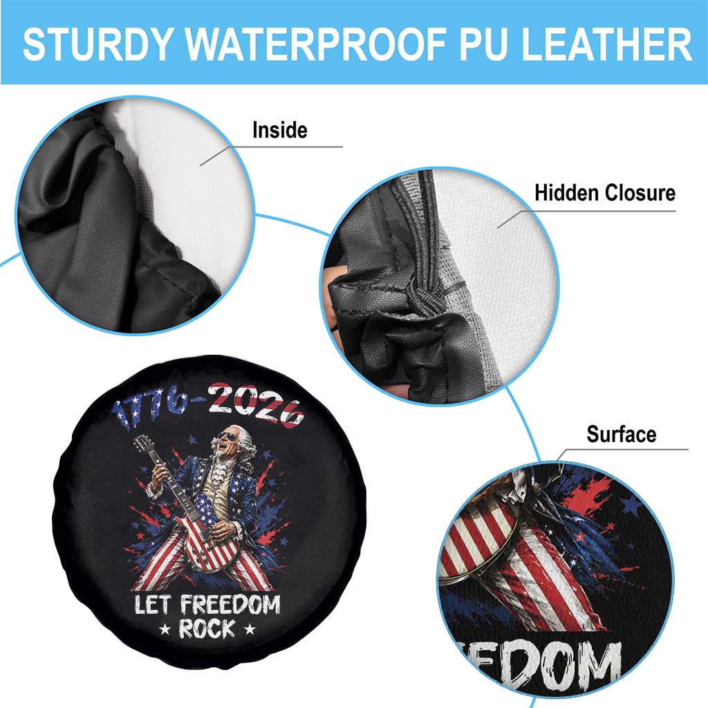 Let Freedom Rock George Washington Rock Star Spare Tire Cover Funny Electric Guitar Player American Flag Suit 1776 to 2026 Semiquincentennial