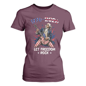 Let Freedom Rock George Washington Rock Star T Shirt For Women Funny Electric Guitar Player American Flag Suit 1776 to 2026 Semiquincentennial