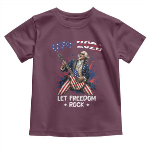 Let Freedom Rock George Washington Rock Star Toddler T Shirt Funny Electric Guitar Player American Flag Suit 1776 to 2026 Semiquincentennial