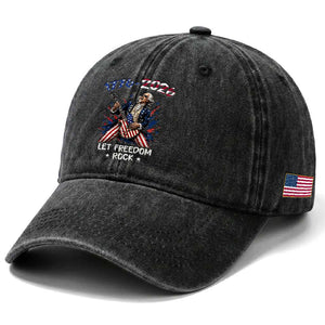 Let Freedom Rock George Washington Rock Star Washed Cotton Baseball Cap Funny Electric Guitar Player American Flag Suit 1776 to 2026 Semiquincentennial