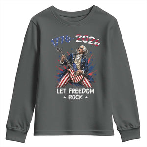 Let Freedom Rock George Washington Rock Star Youth Sweatshirt Funny Electric Guitar Player American Flag Suit 1776 to 2026 Semiquincentennial