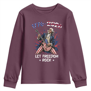 Let Freedom Rock George Washington Rock Star Youth Sweatshirt Funny Electric Guitar Player American Flag Suit 1776 to 2026 Semiquincentennial