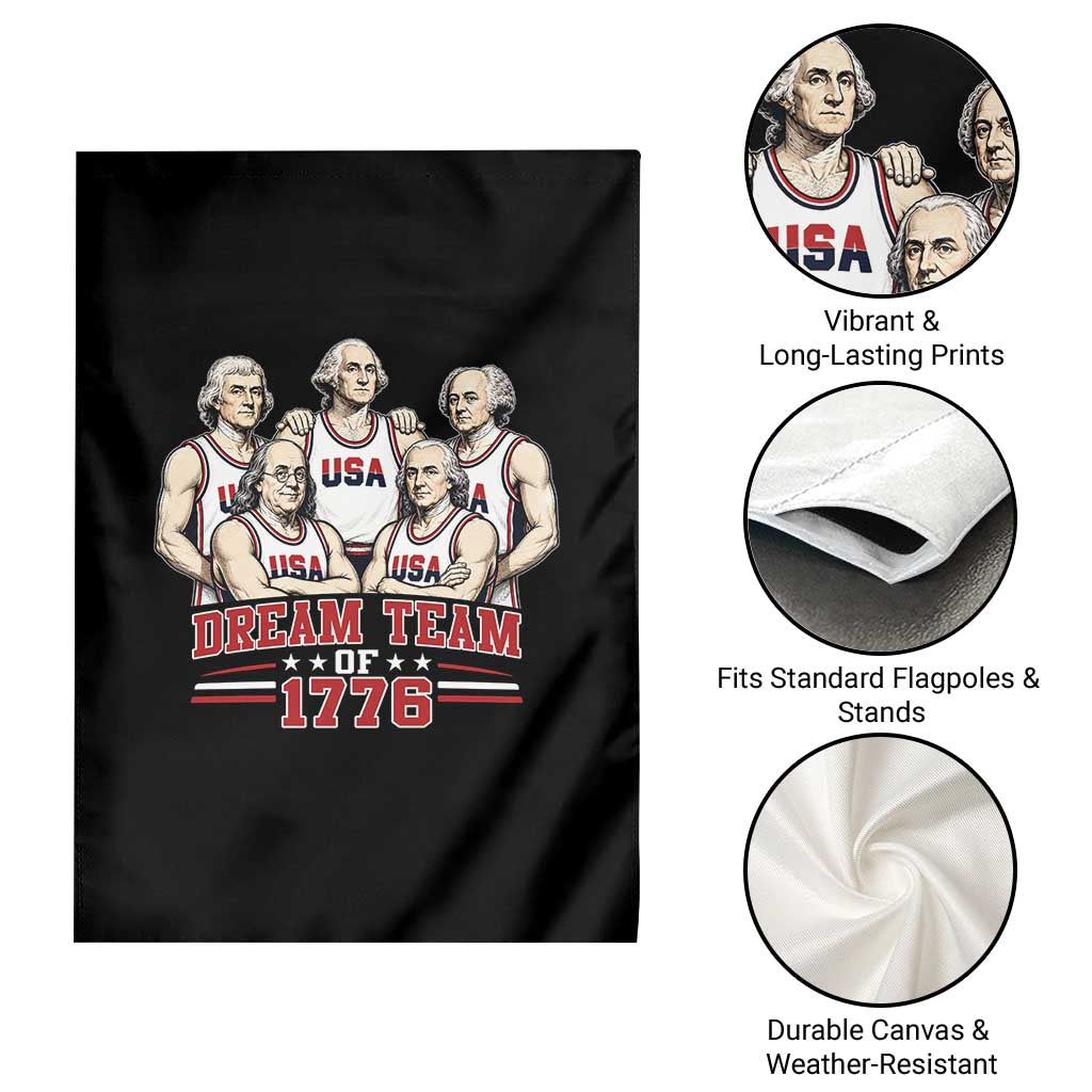 Dream Team of 1776 Funny Founding Fathers Basketball Players Garden Flag Patriotic Sports Team Parody 4th of July 250th Anniversary
