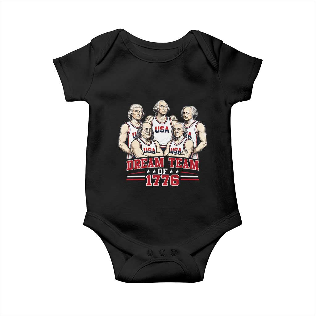 Dream Team of 1776 Funny Founding Fathers Basketball Players Baby Onesie Patriotic Sports Team Parody 4th of July 250th Anniversary