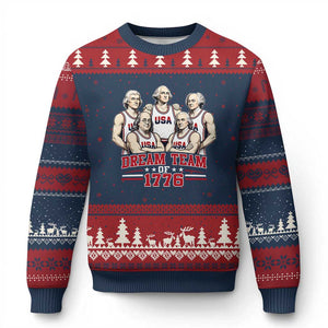 Dream Team of 1776 Funny Founding Fathers Basketball Players Ugly Christmas Sweater Patriotic Sports Team Parody 4th of July 250th Anniversary