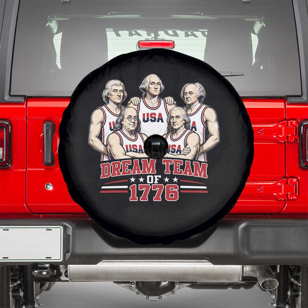 Dream Team of 1776 Funny Founding Fathers Basketball Players Spare Tire Cover Patriotic Sports Team Parody 4th of July 250th Anniversary