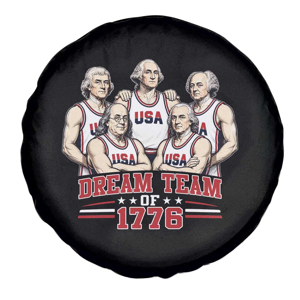 Dream Team of 1776 Funny Founding Fathers Basketball Players Spare Tire Cover Patriotic Sports Team Parody 4th of July 250th Anniversary