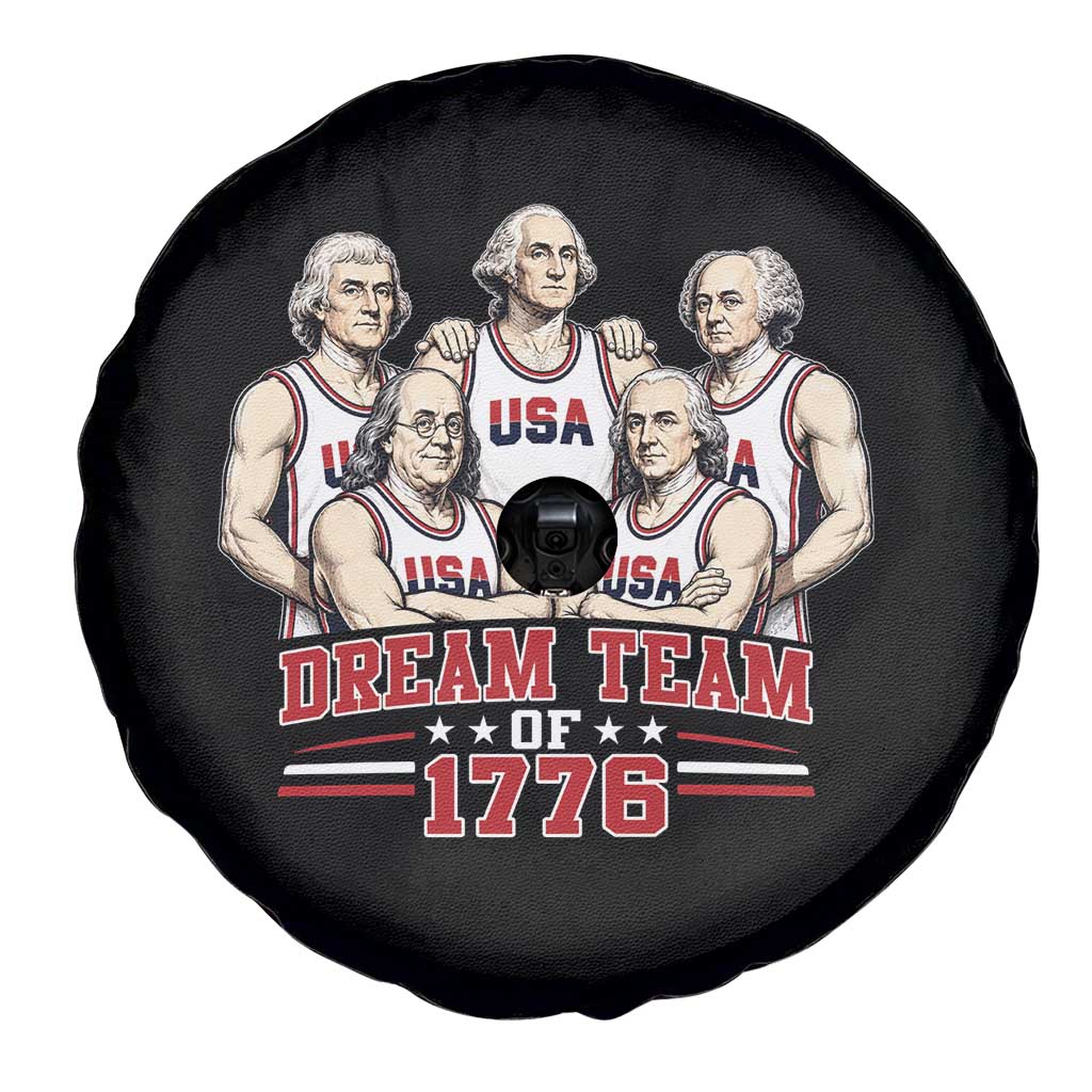 Dream Team of 1776 Funny Founding Fathers Basketball Players Spare Tire Cover Patriotic Sports Team Parody 4th of July 250th Anniversary