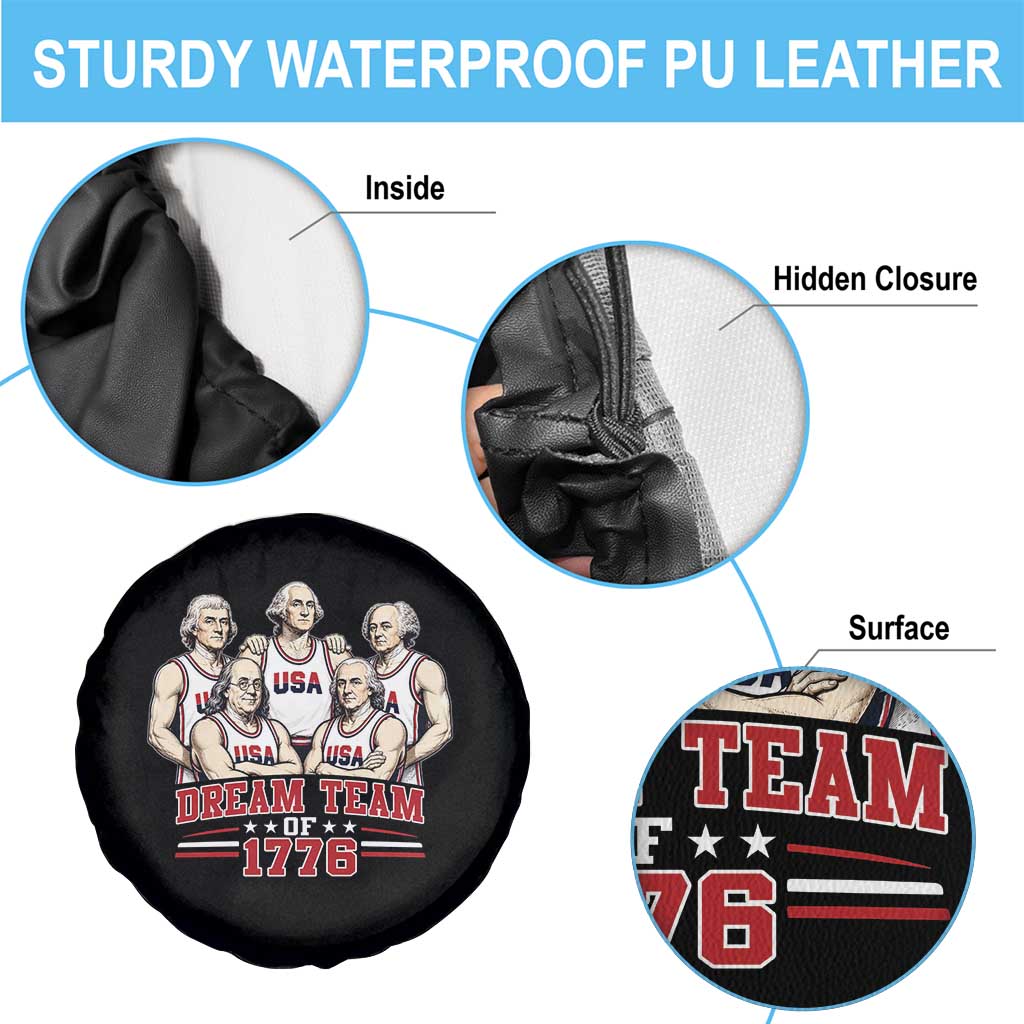 Dream Team of 1776 Funny Founding Fathers Basketball Players Spare Tire Cover Patriotic Sports Team Parody 4th of July 250th Anniversary