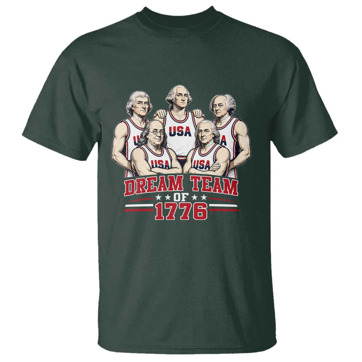Dream Team of 1776 Funny Founding Fathers Basketball Players T Shirt Patriotic Sports Team Parody 4th of July 250th Anniversary