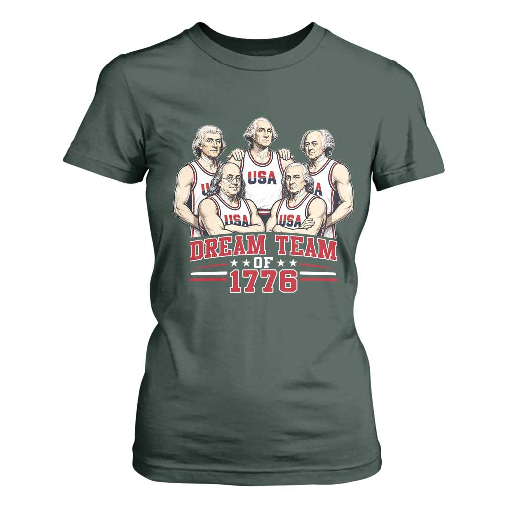 Dream Team of 1776 Funny Founding Fathers Basketball Players T Shirt For Women Patriotic Sports Team Parody 4th of July 250th Anniversary