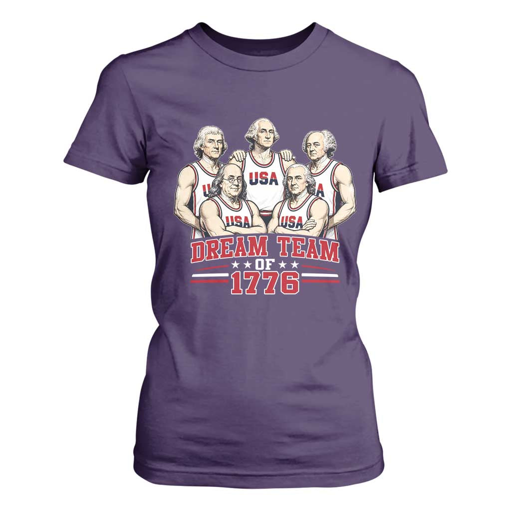 Dream Team of 1776 Funny Founding Fathers Basketball Players T Shirt For Women Patriotic Sports Team Parody 4th of July 250th Anniversary