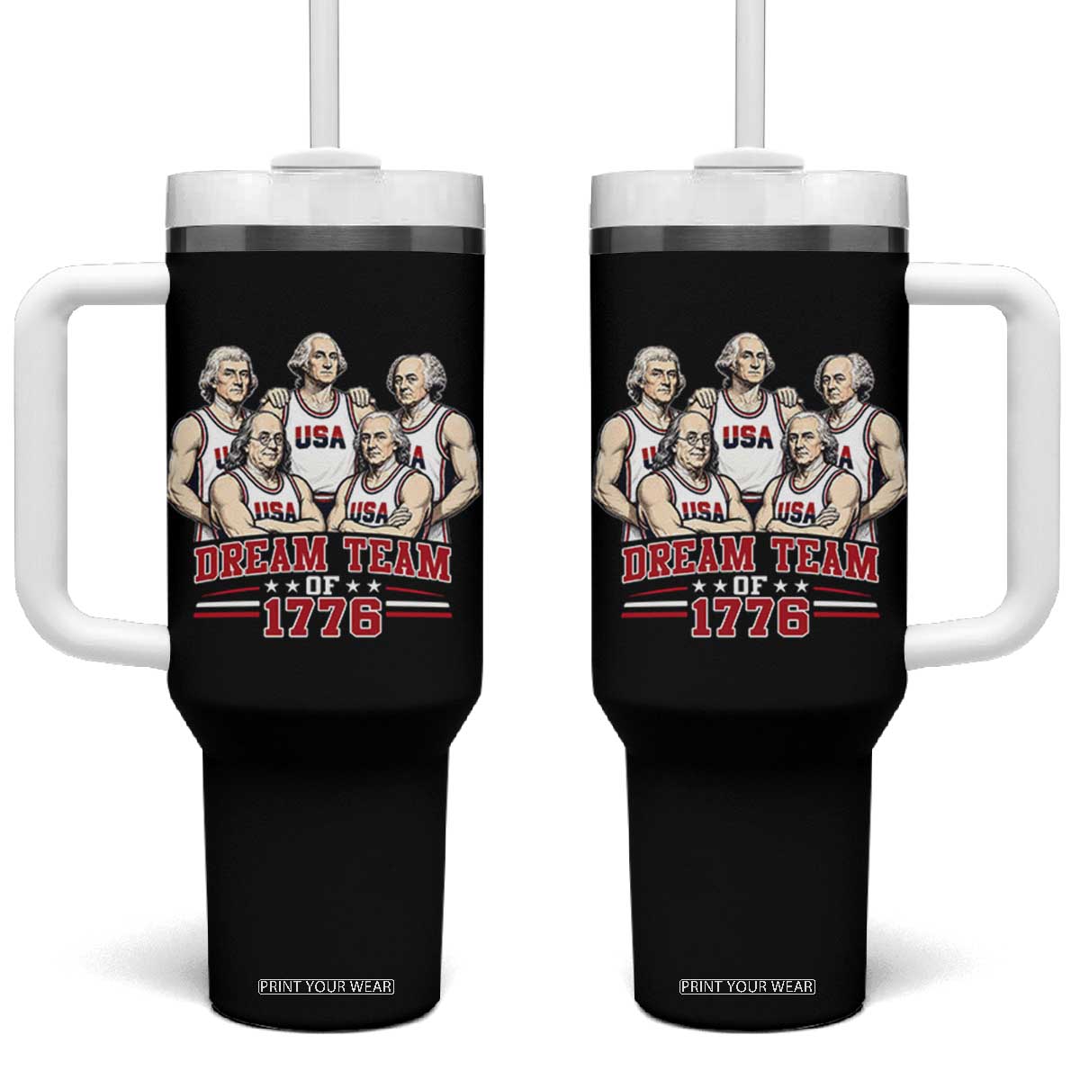 Dream Team of 1776 Funny Founding Fathers Basketball Players Tumbler With Handle Patriotic Sports Team Parody 4th of July 250th Anniversary