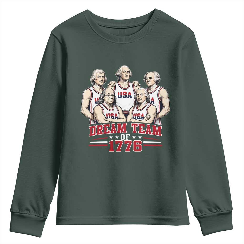 Dream Team of 1776 Funny Founding Fathers Basketball Players Youth Sweatshirt Patriotic Sports Team Parody 4th of July 250th Anniversary