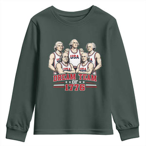 Dream Team of 1776 Funny Founding Fathers Basketball Players Youth Sweatshirt Patriotic Sports Team Parody 4th of July 250th Anniversary
