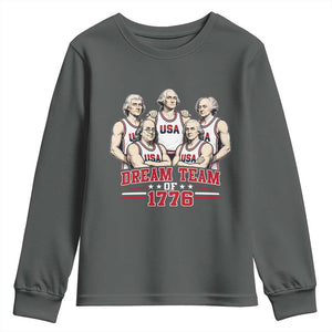 Dream Team of 1776 Funny Founding Fathers Basketball Players Youth Sweatshirt Patriotic Sports Team Parody 4th of July 250th Anniversary