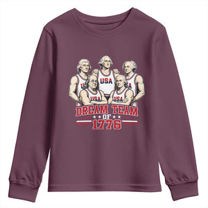 Dream Team of 1776 Funny Founding Fathers Basketball Players Youth Sweatshirt Patriotic Sports Team Parody 4th of July 250th Anniversary