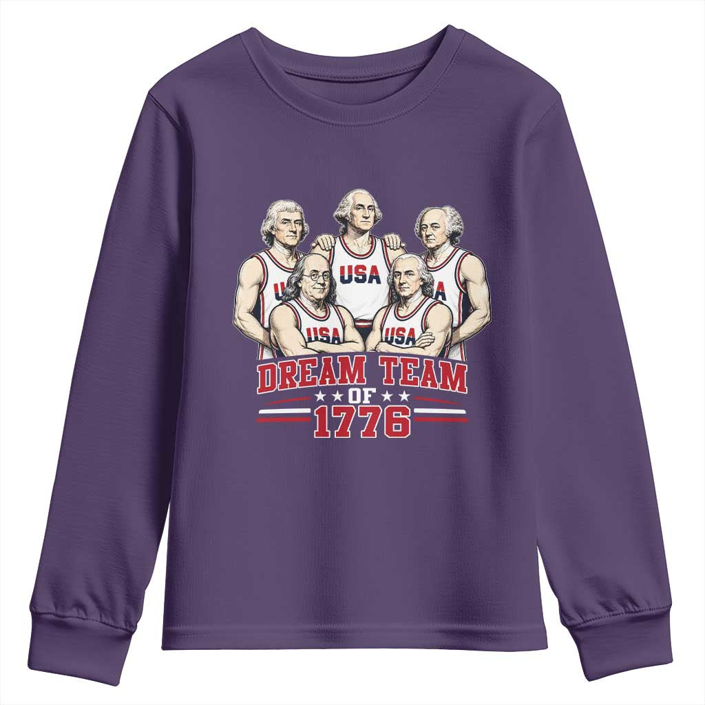 Dream Team of 1776 Funny Founding Fathers Basketball Players Youth Sweatshirt Patriotic Sports Team Parody 4th of July 250th Anniversary