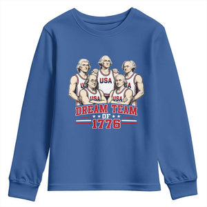 Dream Team of 1776 Funny Founding Fathers Basketball Players Youth Sweatshirt Patriotic Sports Team Parody 4th of July 250th Anniversary