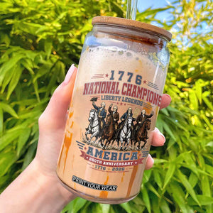1776 National Champions Liberty Legends Vintage Glass Can Horseback Founding Fathers America 250th Anniversary