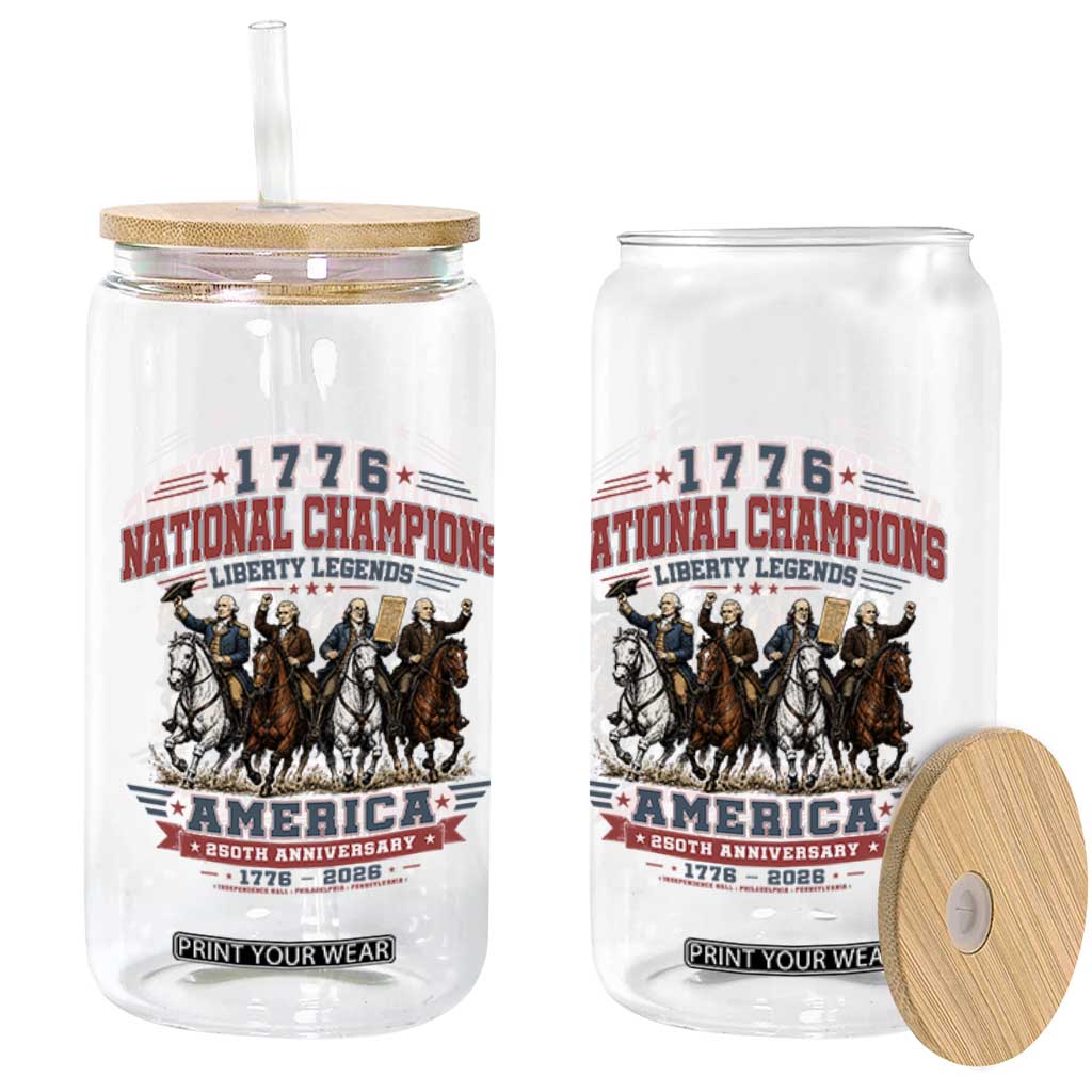 1776 National Champions Liberty Legends Vintage Glass Can Horseback Founding Fathers America 250th Anniversary