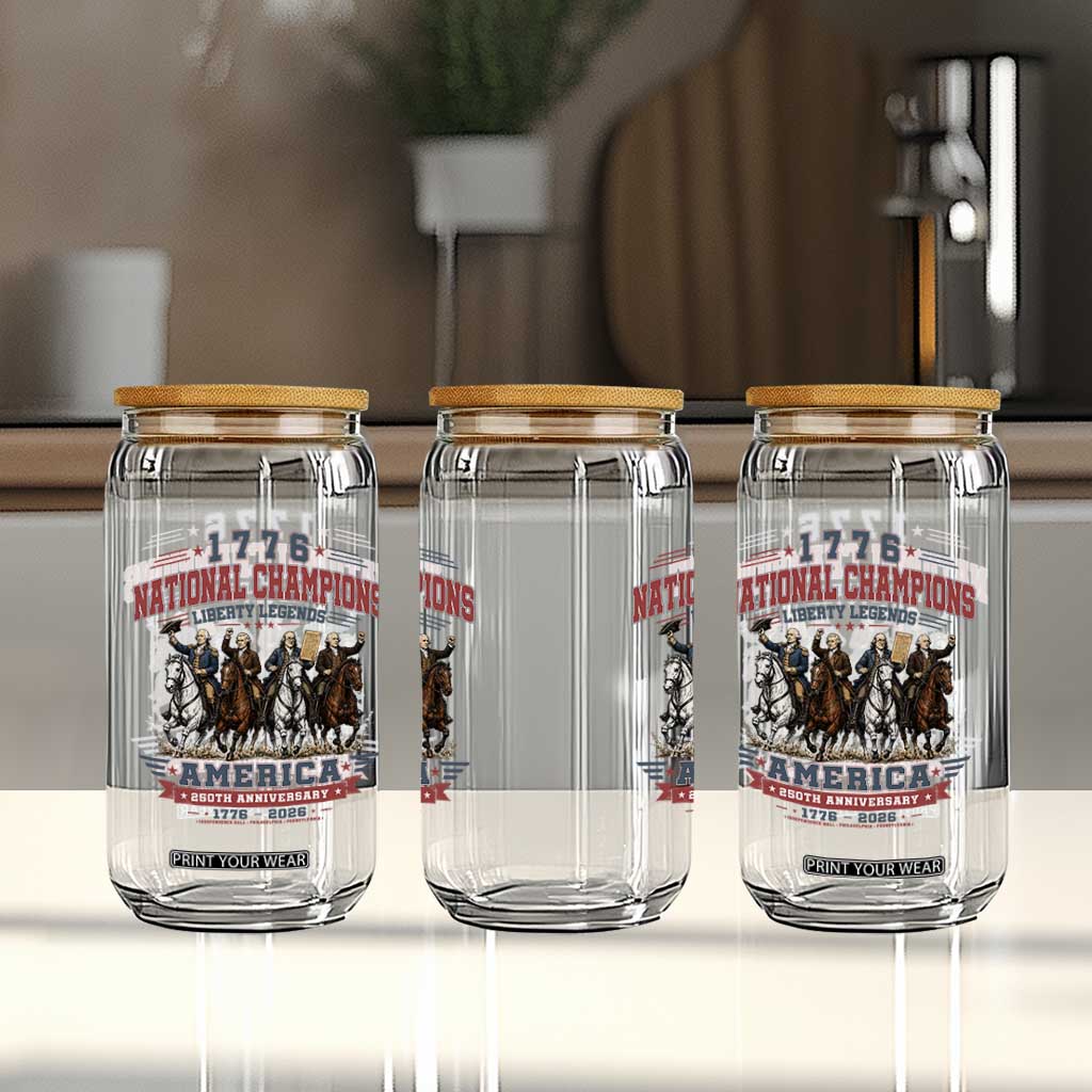 1776 National Champions Liberty Legends Vintage Glass Can Horseback Founding Fathers America 250th Anniversary