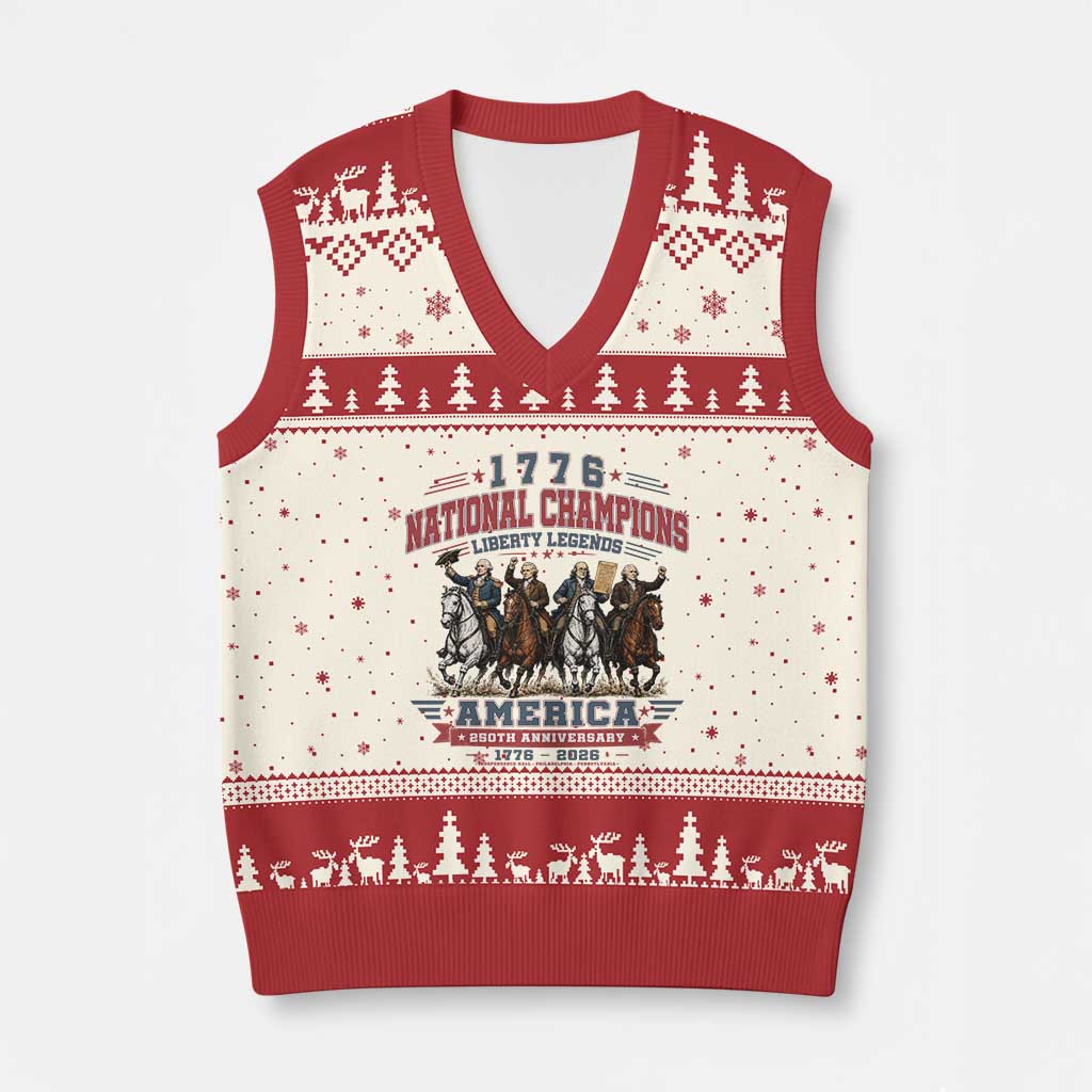 1776 National Champions Liberty Legends Vintage V-Neck Knit Sweater Vest Horseback Founding Fathers America 250th Anniversary