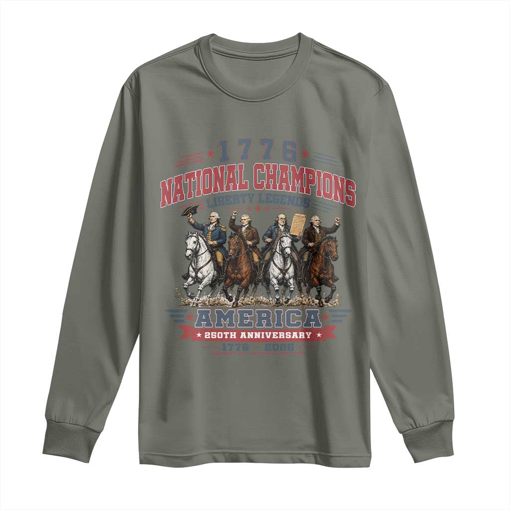 1776 National Champions Liberty Legends Vintage Long Sleeve Shirt Horseback Founding Fathers America 250th Anniversary