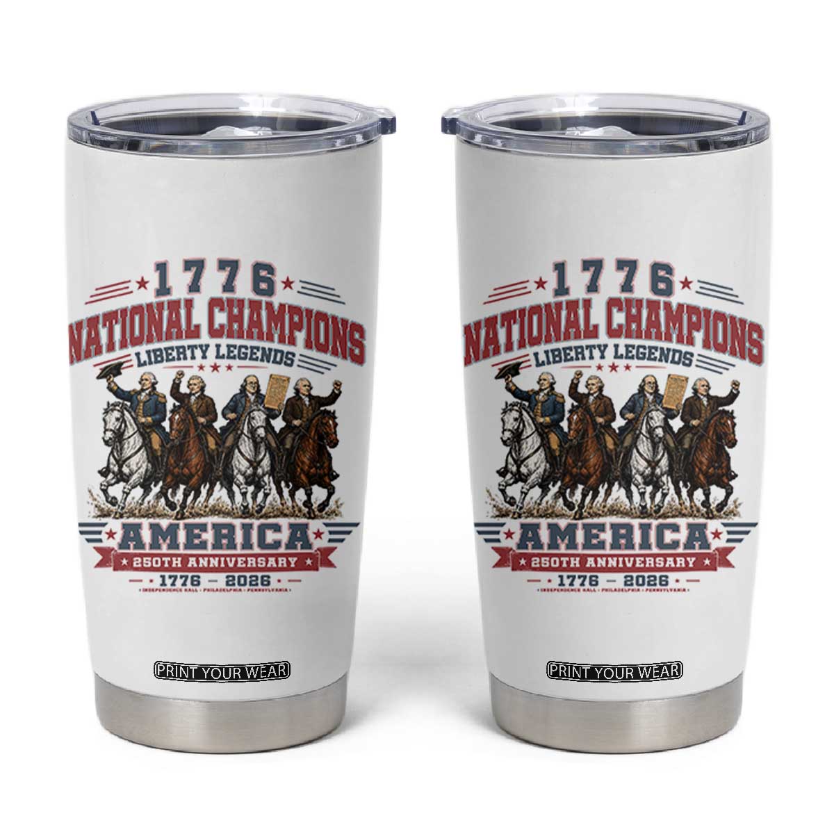 1776 National Champions Liberty Legends Vintage Tumbler Cup Horseback Founding Fathers America 250th Anniversary