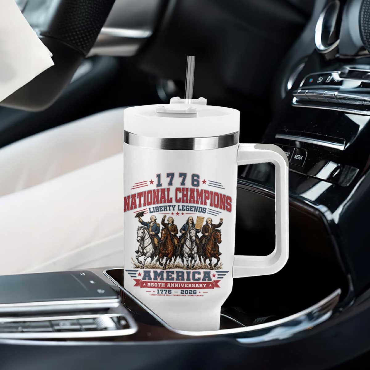 1776 National Champions Liberty Legends Vintage Tumbler With Handle Horseback Founding Fathers America 250th Anniversary