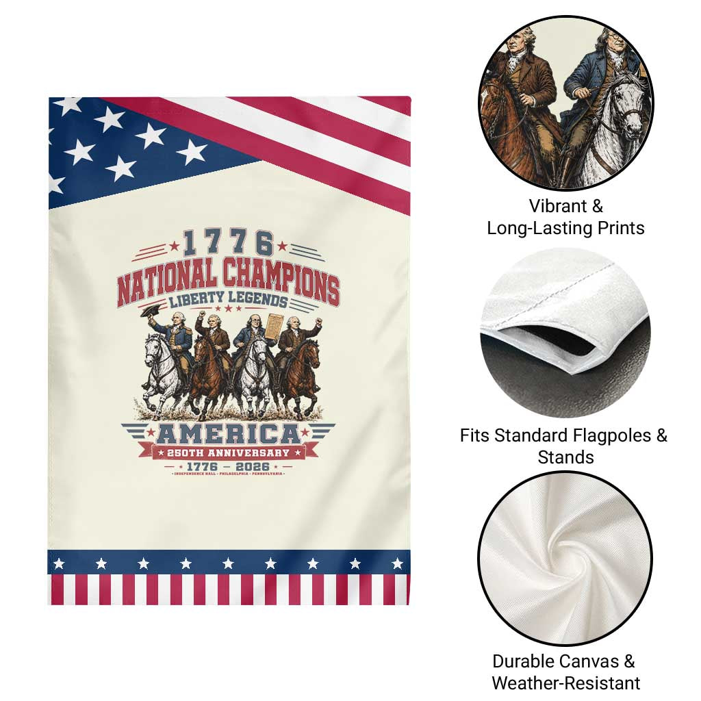 1776 National Champions Liberty Legends Vintage Patriotic Garden Flag Horseback Founding Fathers America 250th Anniversary