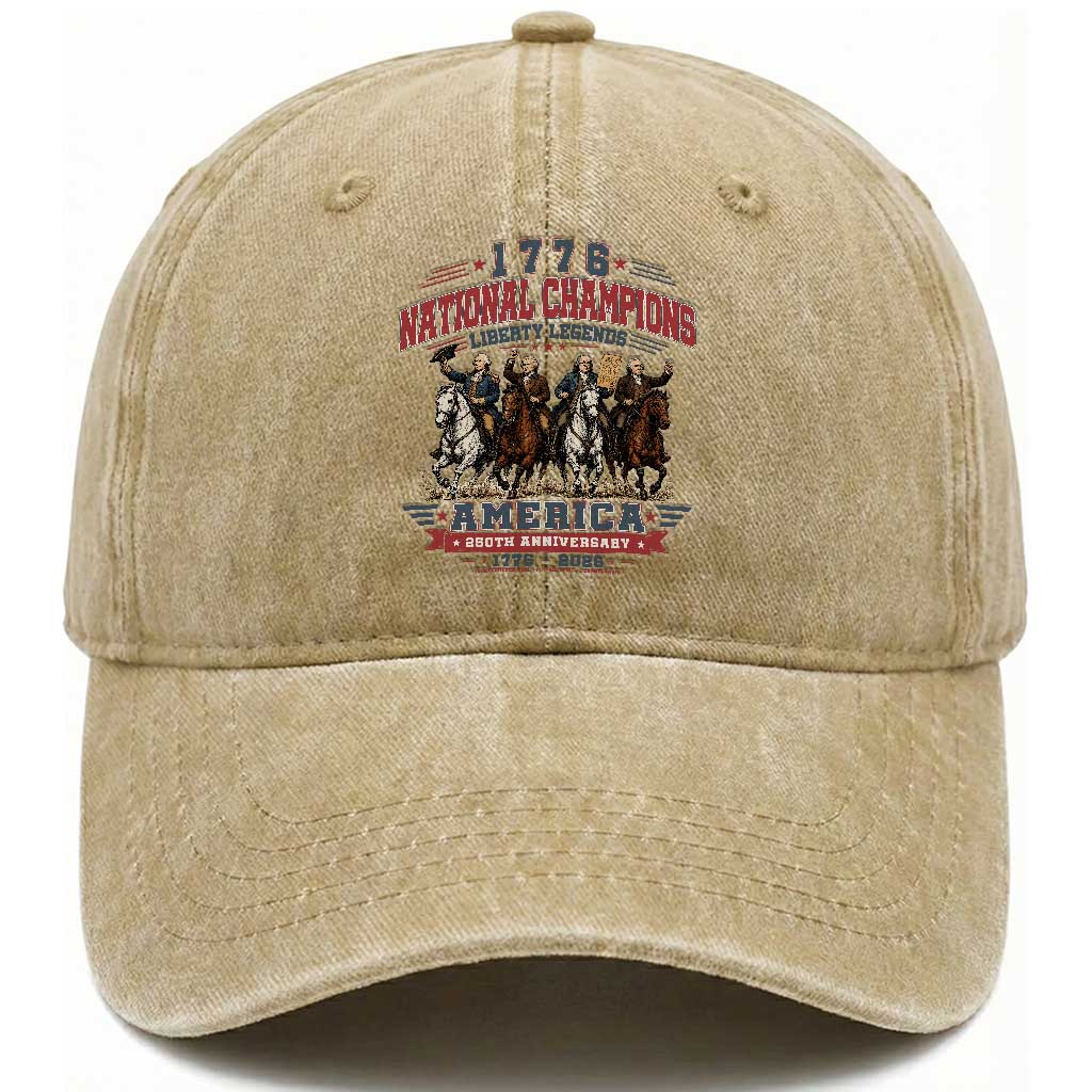 1776 National Champions Liberty Legends Vintage Washed Cotton Baseball Cap Horseback Founding Fathers America 250th Anniversary