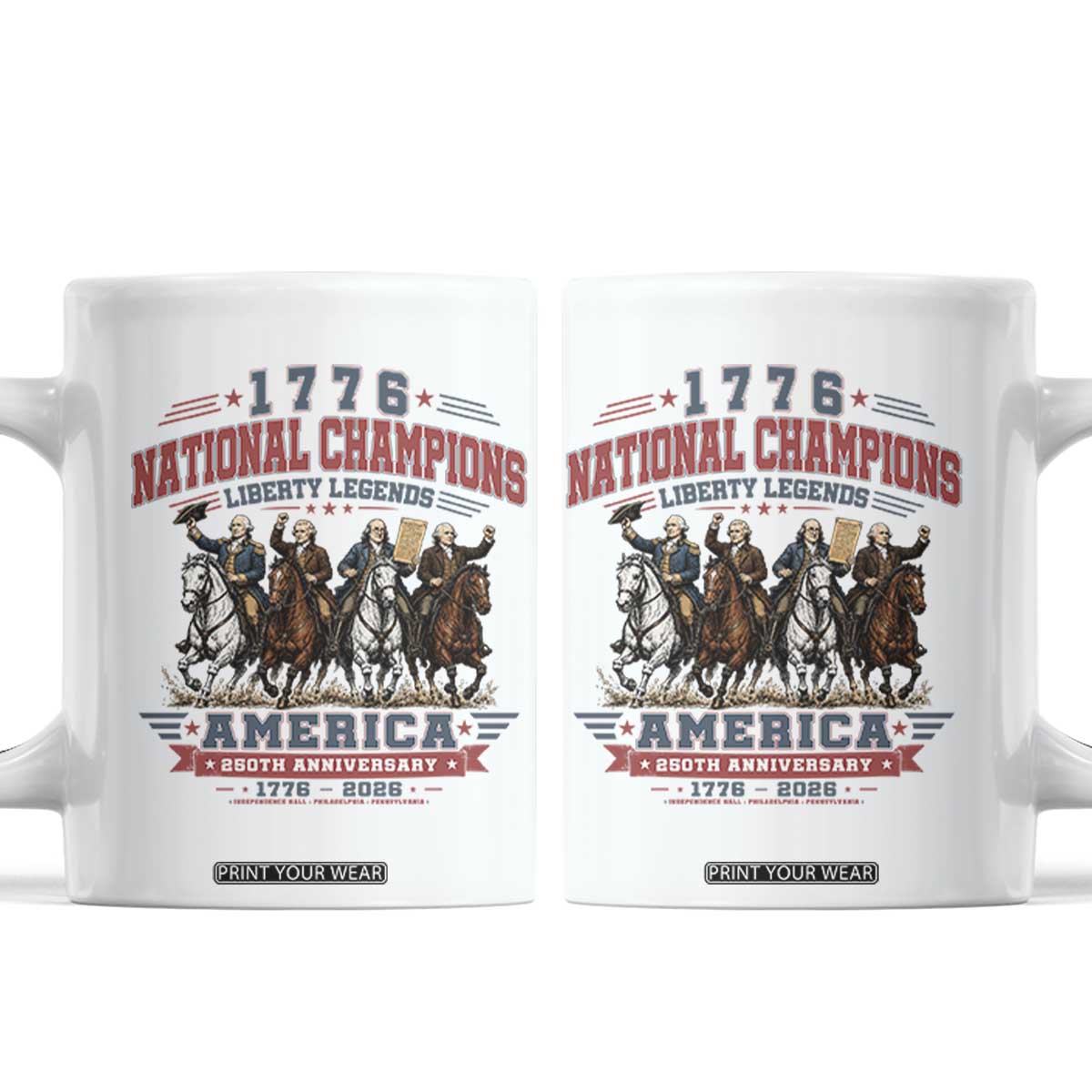 1776 National Champions Liberty Legends Vintage Coffee Mug Horseback Founding Fathers America 250th Anniversary