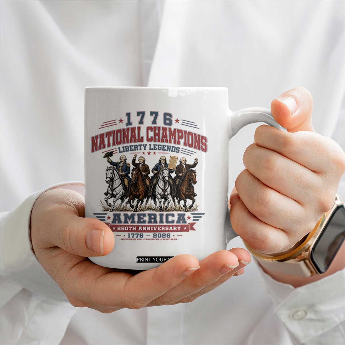 1776 National Champions Liberty Legends Vintage Coffee Mug Horseback Founding Fathers America 250th Anniversary