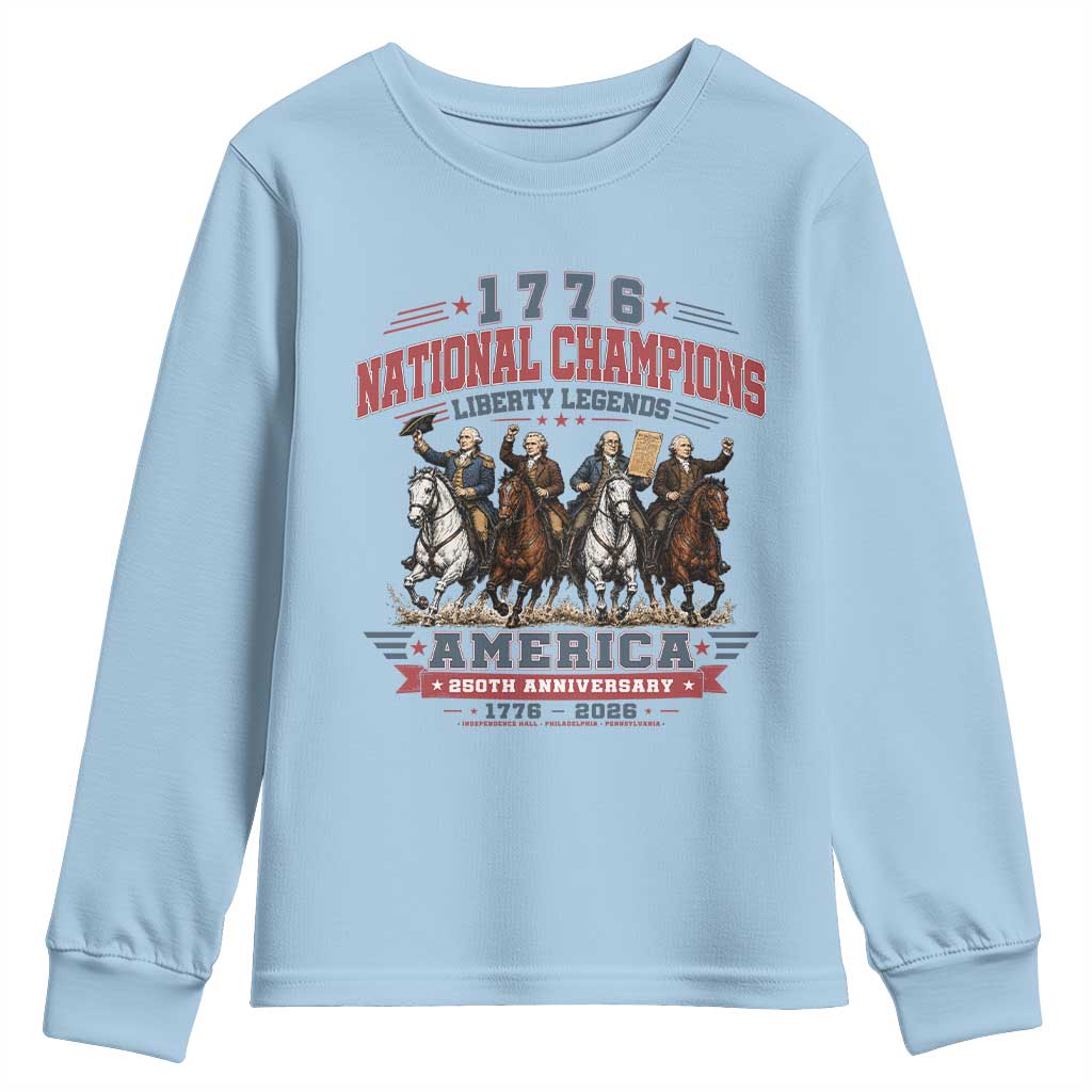 1776 National Champions Liberty Legends Vintage Youth Sweatshirt Horseback Founding Fathers America 250th Anniversary