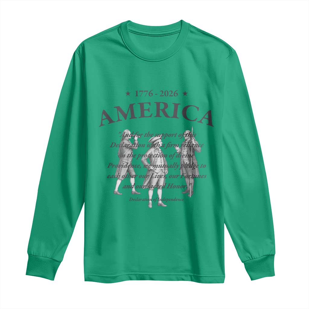 Declaration of Independence Sacred Honor Quote Graphic Long Sleeve Shirt Vintage 1776 to 2026 America Patriotic History