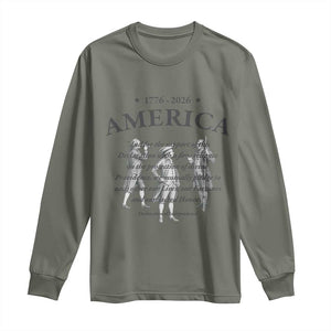 Declaration of Independence Sacred Honor Quote Graphic Long Sleeve Shirt Vintage 1776 to 2026 America Patriotic History