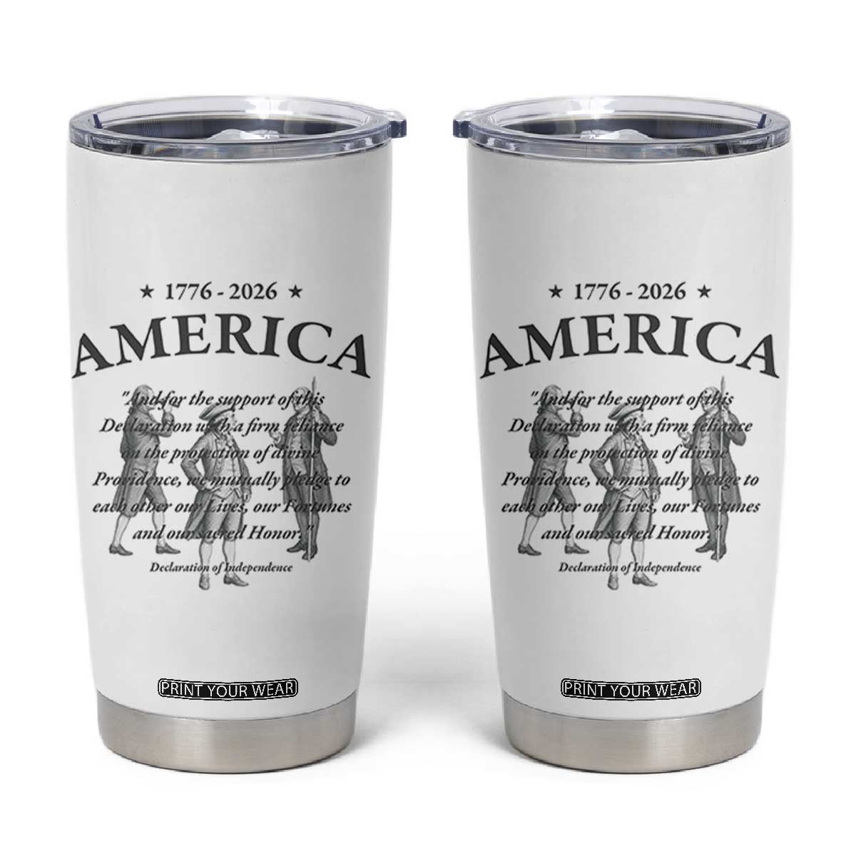Declaration of Independence Sacred Honor Quote Graphic Tumbler Cup Vintage 1776 to 2026 America Patriotic History