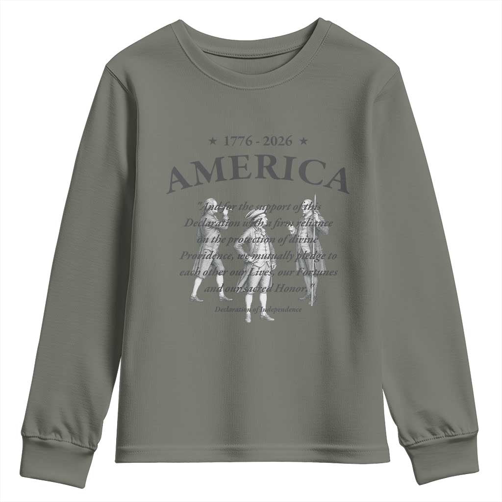 Declaration of Independence Sacred Honor Quote Graphic Youth Sweatshirt Vintage 1776 to 2026 America Patriotic History