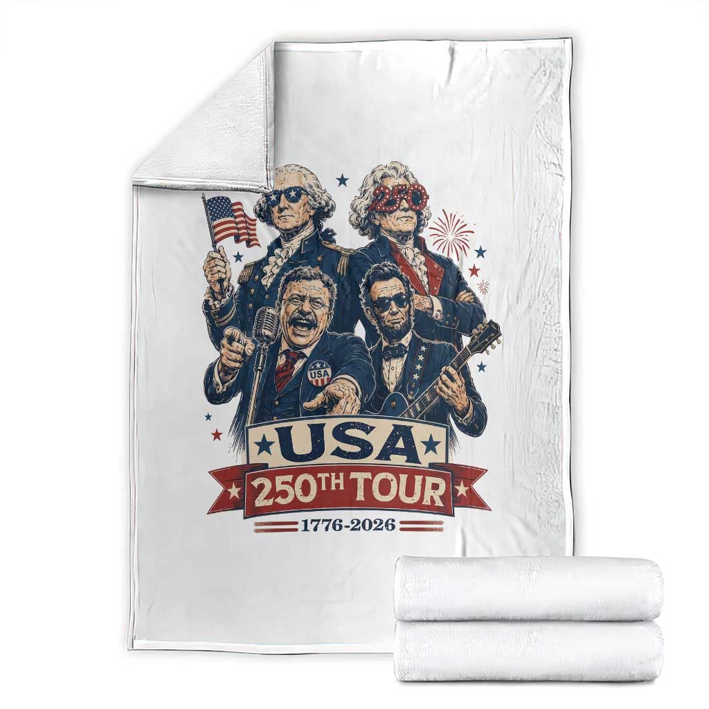 USA 250th Tour 2026 Founding Fathers Rock Concert Throw Blanket Funny Mount Rushmore Rock Stars Semiquincentennial