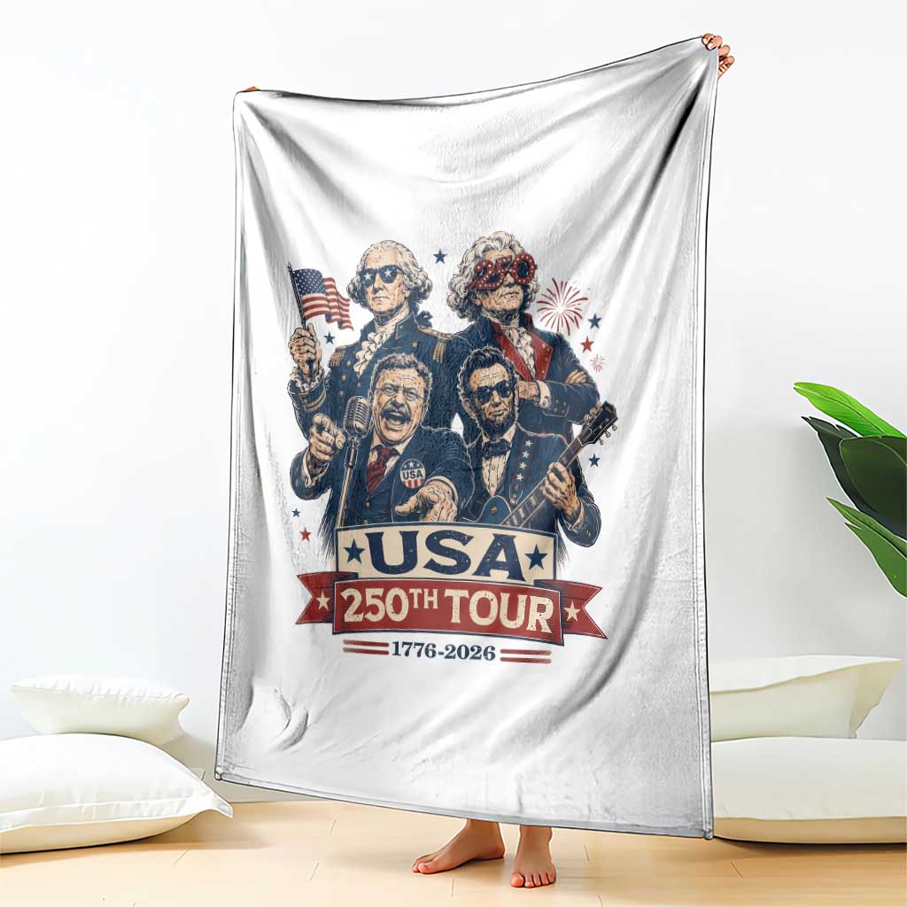 USA 250th Tour 2026 Founding Fathers Rock Concert Throw Blanket Funny Mount Rushmore Rock Stars Semiquincentennial