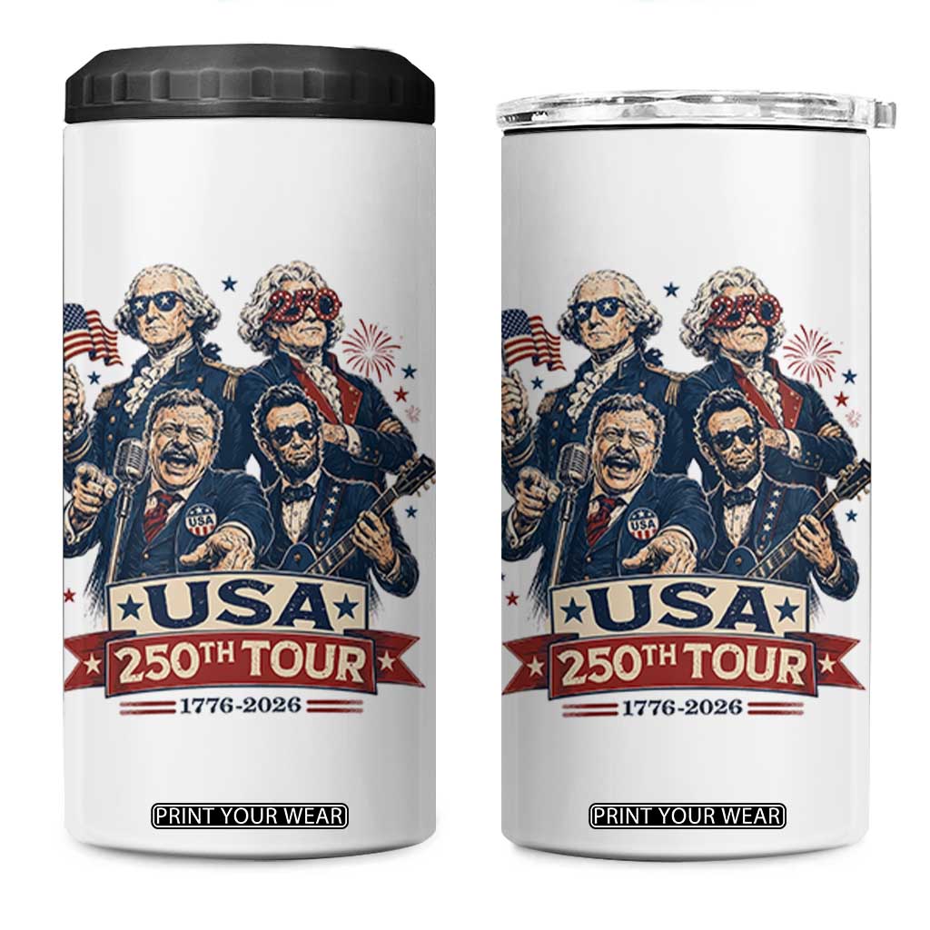 USA 250th Tour 2026 Founding Fathers Rock Concert 4 in 1 Can Cooler Tumbler Funny Mount Rushmore Rock Stars Semiquincentennial