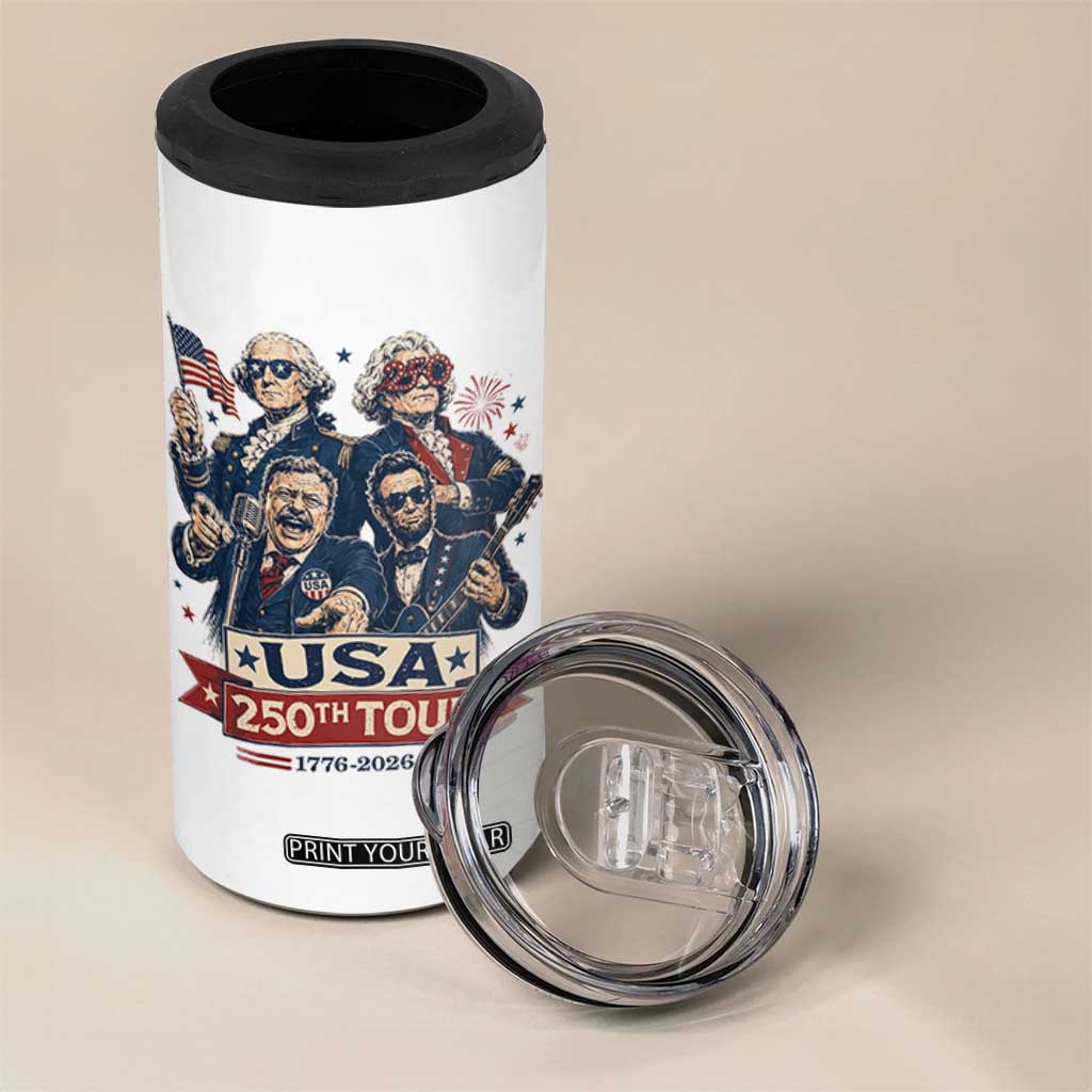 USA 250th Tour 2026 Founding Fathers Rock Concert 4 in 1 Can Cooler Tumbler Funny Mount Rushmore Rock Stars Semiquincentennial