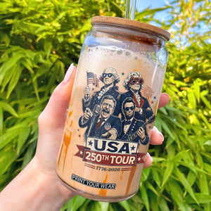 USA 250th Tour 2026 Founding Fathers Rock Concert Glass Can Funny Mount Rushmore Rock Stars Semiquincentennial