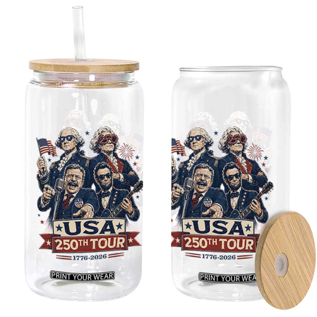 USA 250th Tour 2026 Founding Fathers Rock Concert Glass Can Funny Mount Rushmore Rock Stars Semiquincentennial