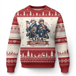 USA 250th Tour 2026 Founding Fathers Rock Concert Ugly Christmas Sweater Funny Mount Rushmore Rock Stars Semiquincentennial