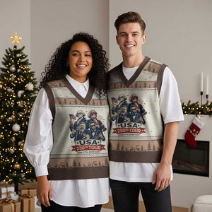 USA 250th Tour 2026 Founding Fathers Rock Concert V-Neck Knit Sweater Vest Funny Mount Rushmore Rock Stars Semiquincentennial